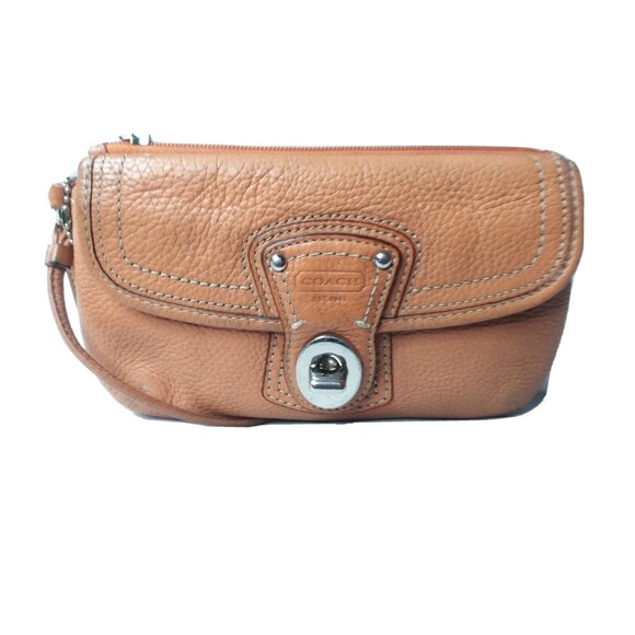 Coach Wristlet Wallet Pebble Leather  Burnt Orange - Picture 2 of 5